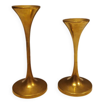 A set of candle sticks, in solid brass, made by Malm Denmark in the 1960s