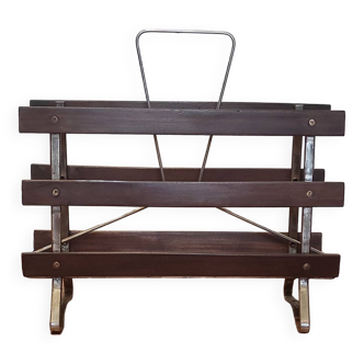 porte-revue bois & aluminium, années 70