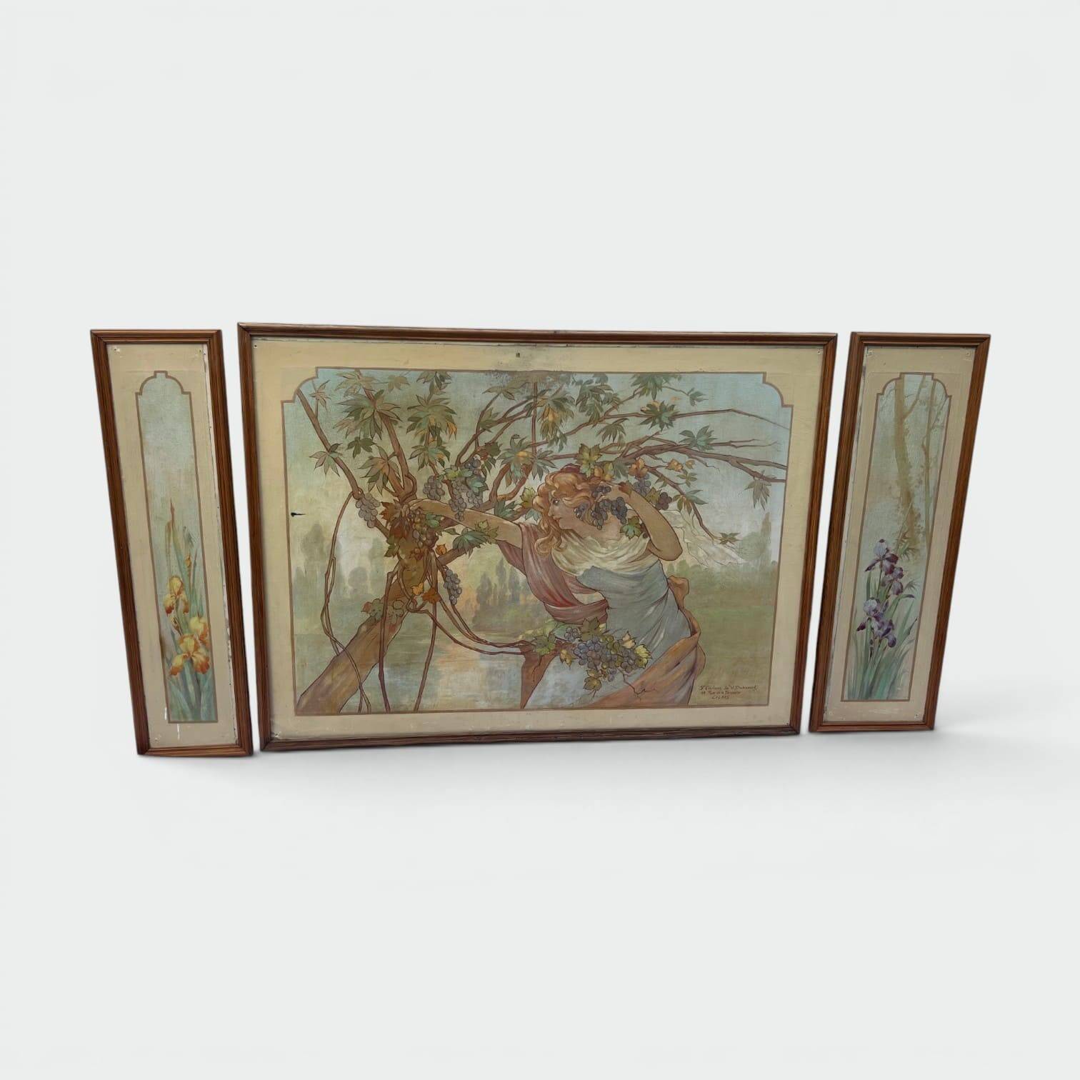 Set of Five Art Nouveau Decorative Panels. Allegory. French Work.