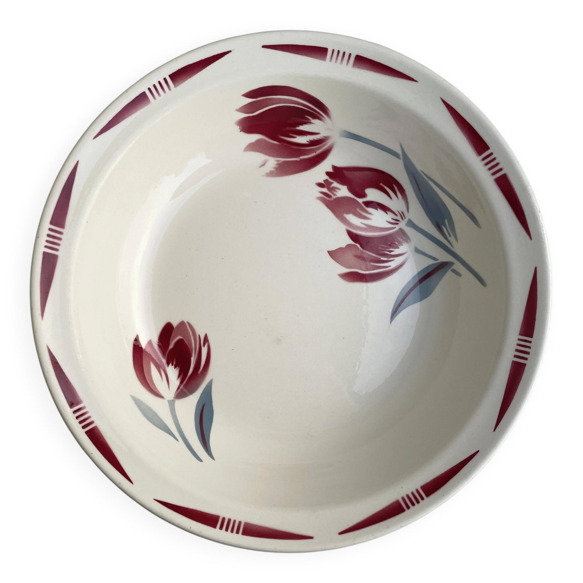 Antique shallow dish Badonviller tulip decoration