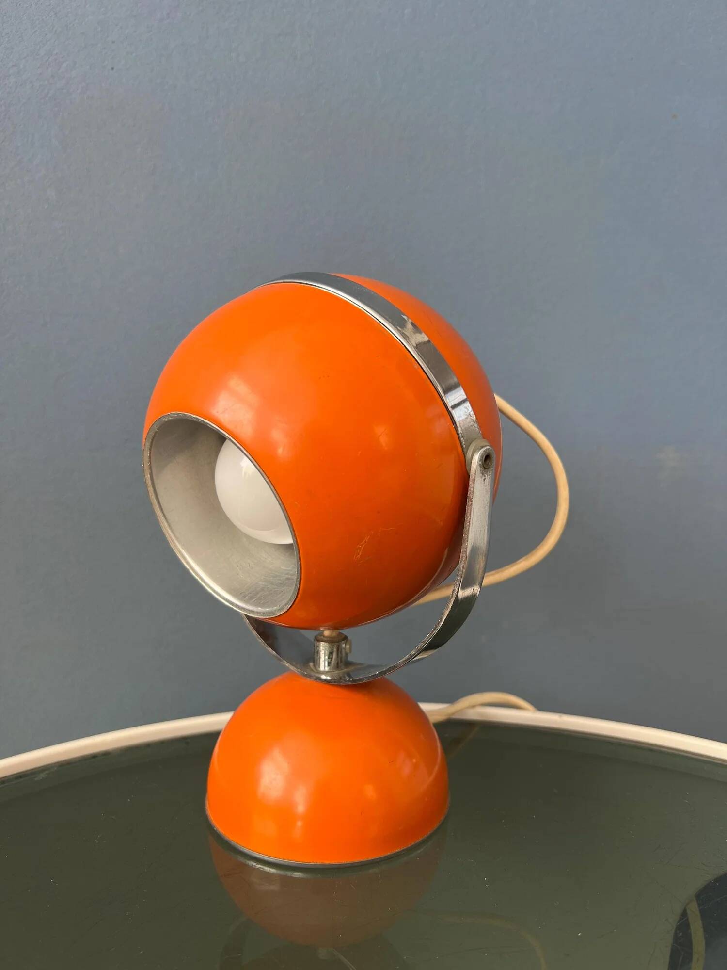 Orange mid-century space age eyeball table lamp