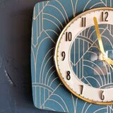 Vintage thermometer clock rectangular silent wall pendulum "Golden blue"