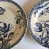 Set of 6 flat Tulips earthenware plates of Gien of the nineteenth century