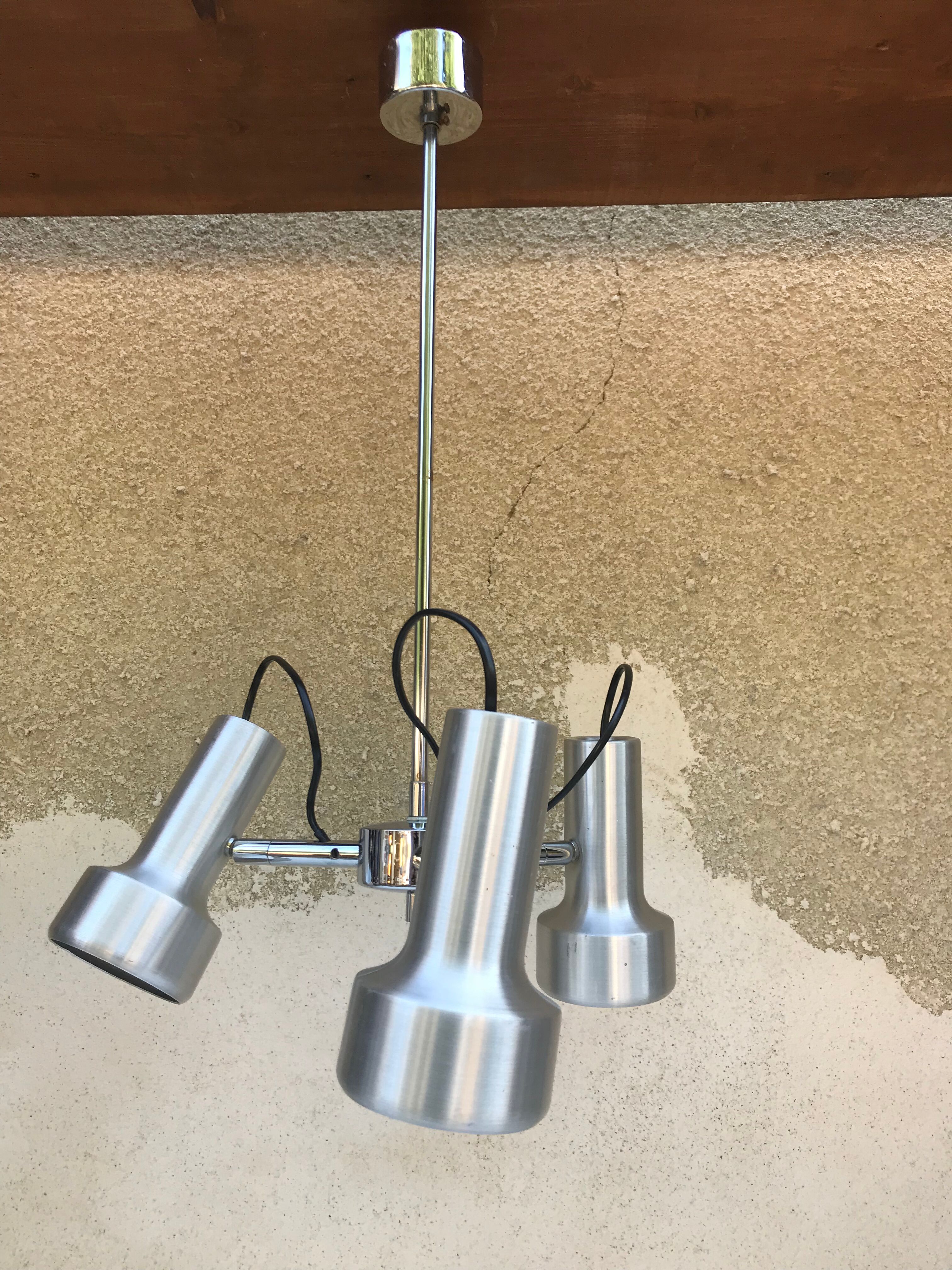 Old hanging 3 arm chromed metal + spots alu 70s vintage