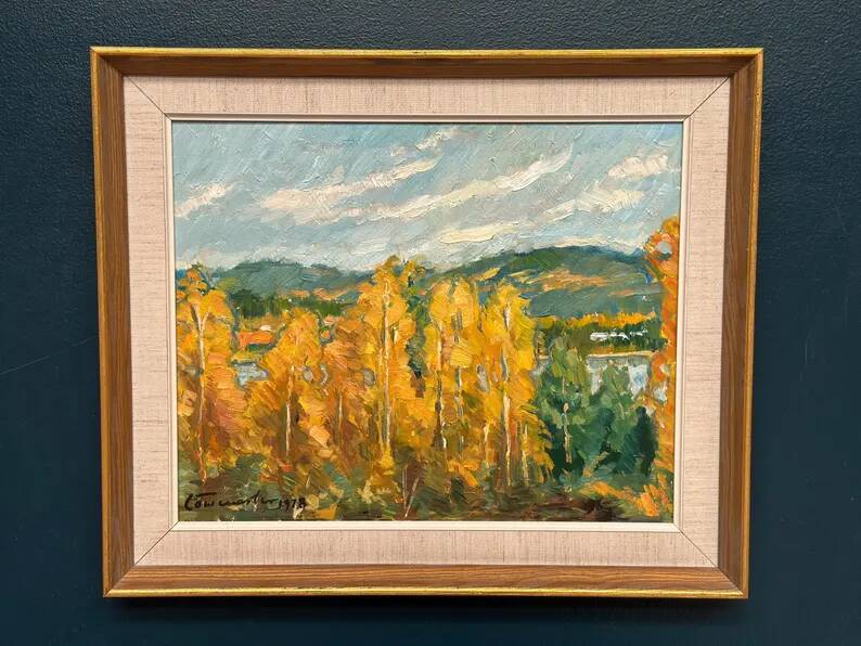 Original Swedish Oil on Panel – "Autumn Landscape" – Dated 1978 – Framed Period Piece – 50 × 42 cm (19.7" × 16.5")