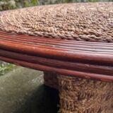 Table basse et 3 tabourets en corde 1970