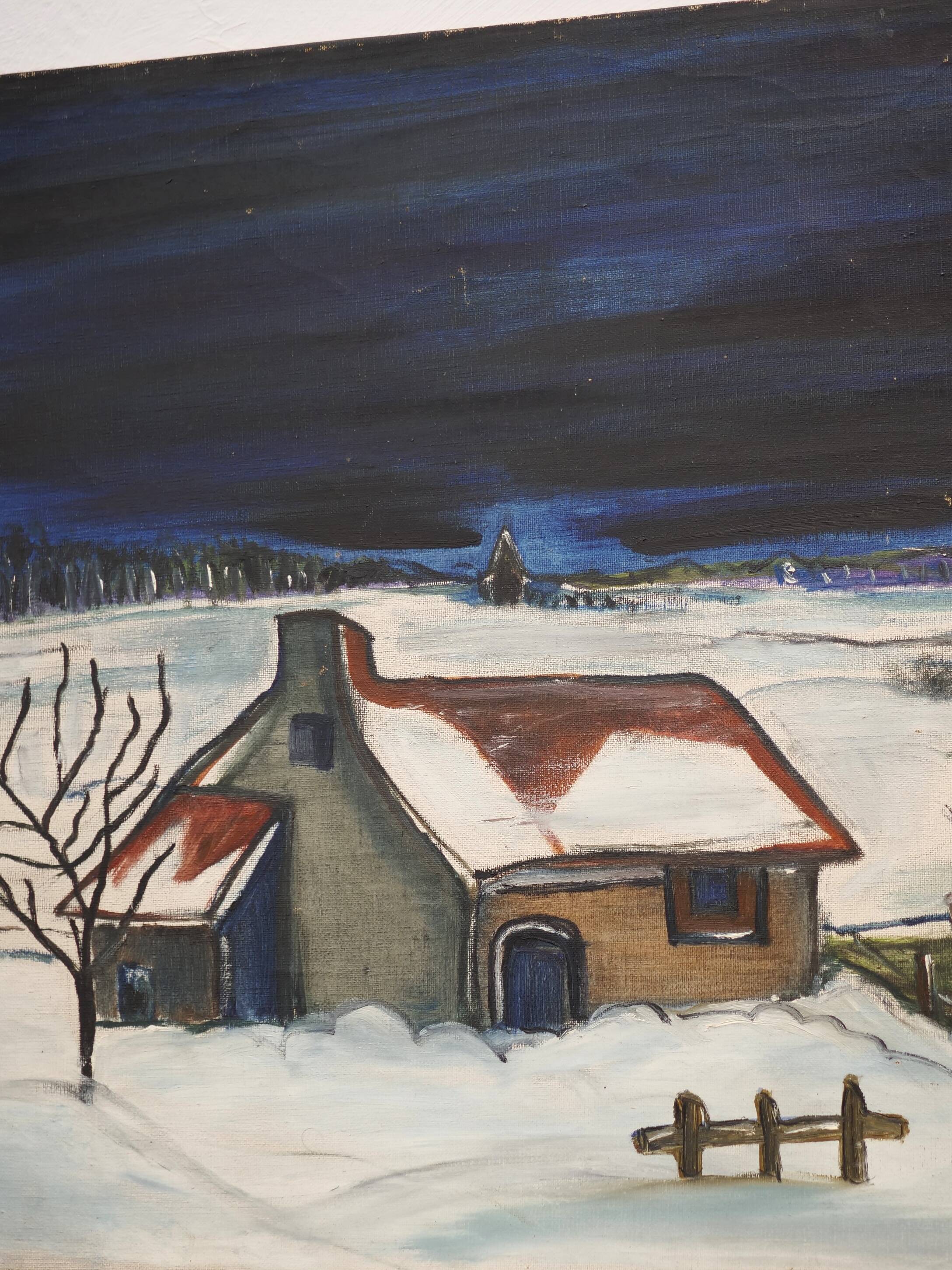 Ancient landscape house in the snow