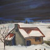 Paysage ancien maison dans la neige