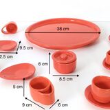 Set of Six Postmodern Vermilion Cups, Sugar Bowl and Plate by Parravicini