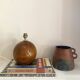 Wooden lamp, new braided fabric cable, cord lampshade, 1960s.