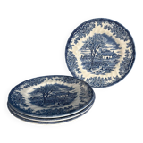 Set of 4 vintage English porcelain dessert plates, blue, cha decor