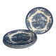 Set of 4 vintage English porcelain dessert plates, blue, cha decor