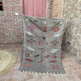 Moroccan Flat Woven Kilim Rug - Small Berber Kilim Rug - Woven Tribal Moroccan Patterns