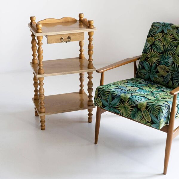 Table de nuit vintage milieu du siècle, étagère, support, hêtre, Europe, années 1960