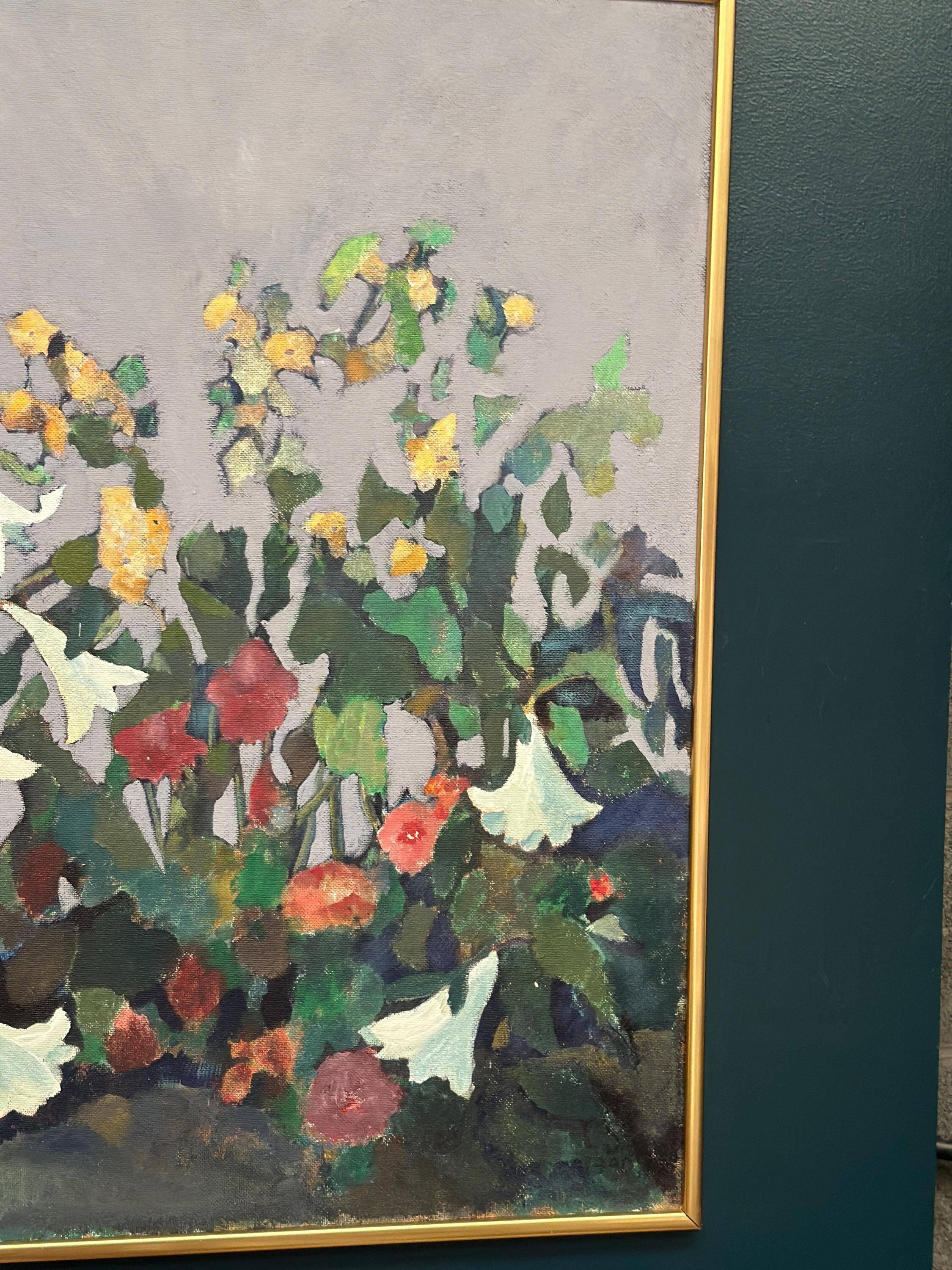 Original  Swedish Oil on Hardboard – “Still Life (Flower Motif)” by L.S.