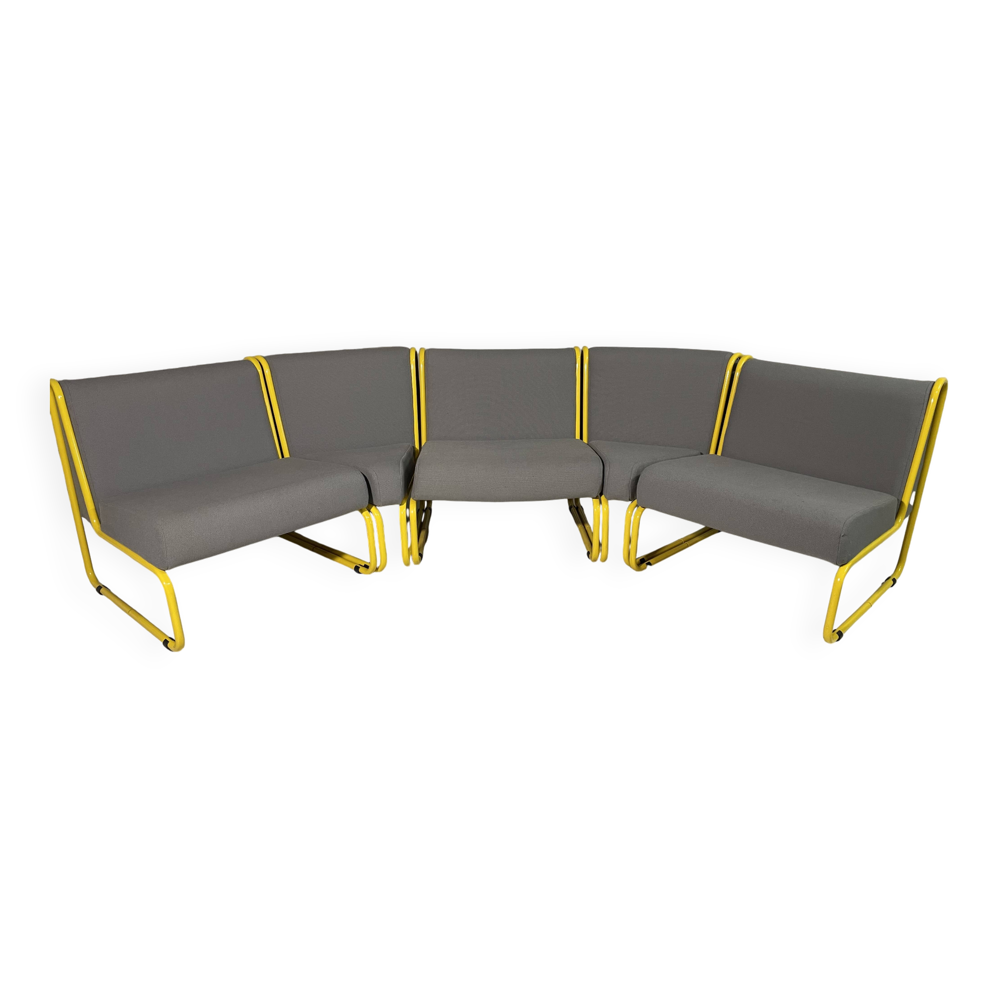 Modular tubular bench in yellow & grey fabric