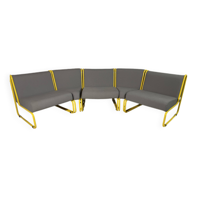 Banquette modulable tubulaire jaune & tissu gris