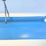 Blue industrial hanging tube light from polam gdansk, 1970s
