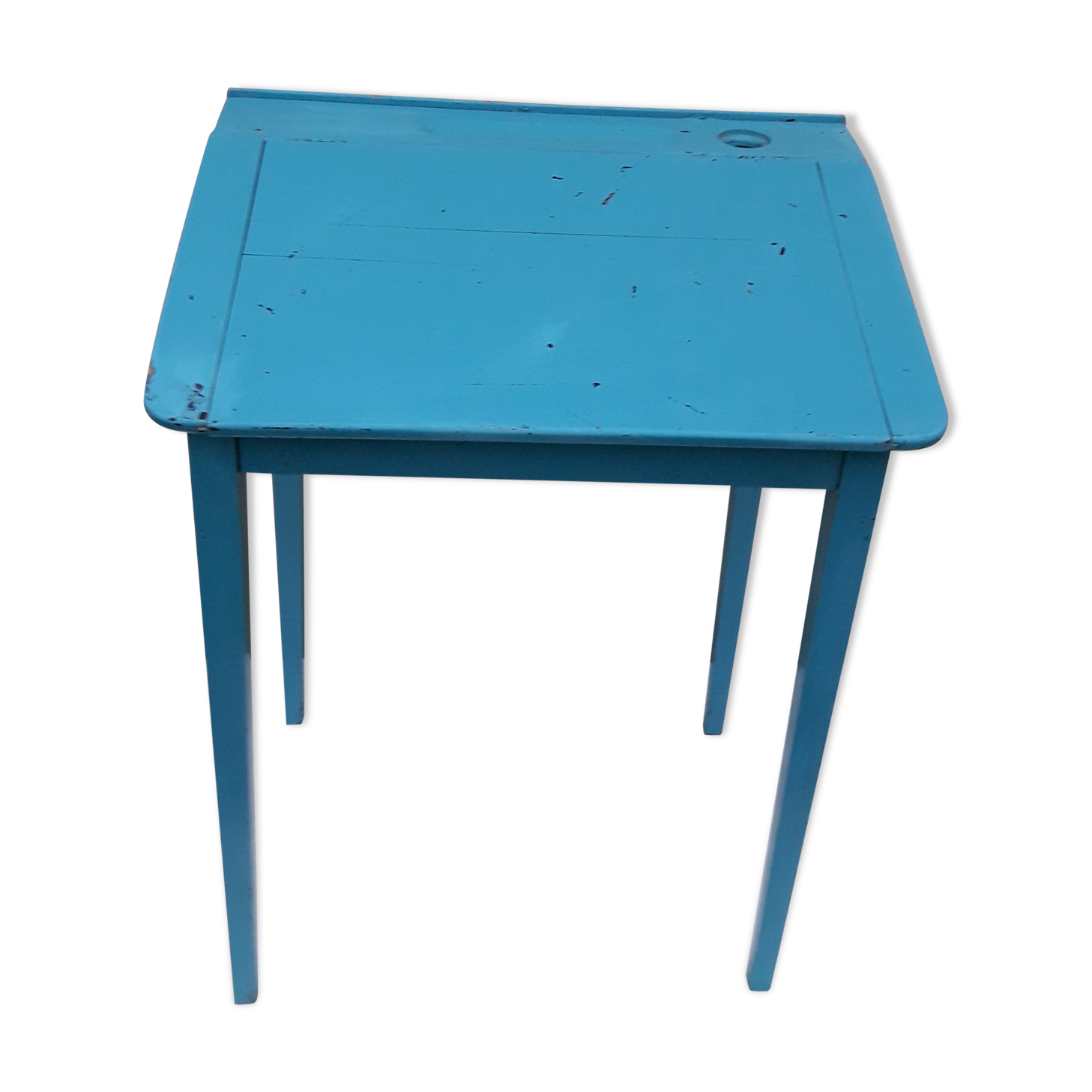 Pupitre écolier bleu  avec emplacement encrier