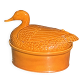 Canard, barbotine, terrine en céramique émaillée, marron, vintage et collector