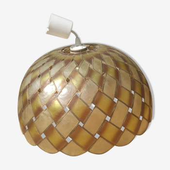 Large vintage pendant lamp in mother-of-pearl and brass