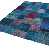 Handmade Anatolian Vintage 202 cm x 300 cm Blue Patchwork Carpet
