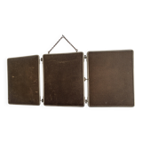 Vintage 1930s triptych barber mirror in brown shagreen - 30 x 77 cm