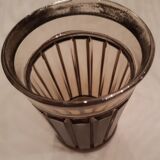 Carafe, glass and pot Portieux in smoked glass and silver art deco