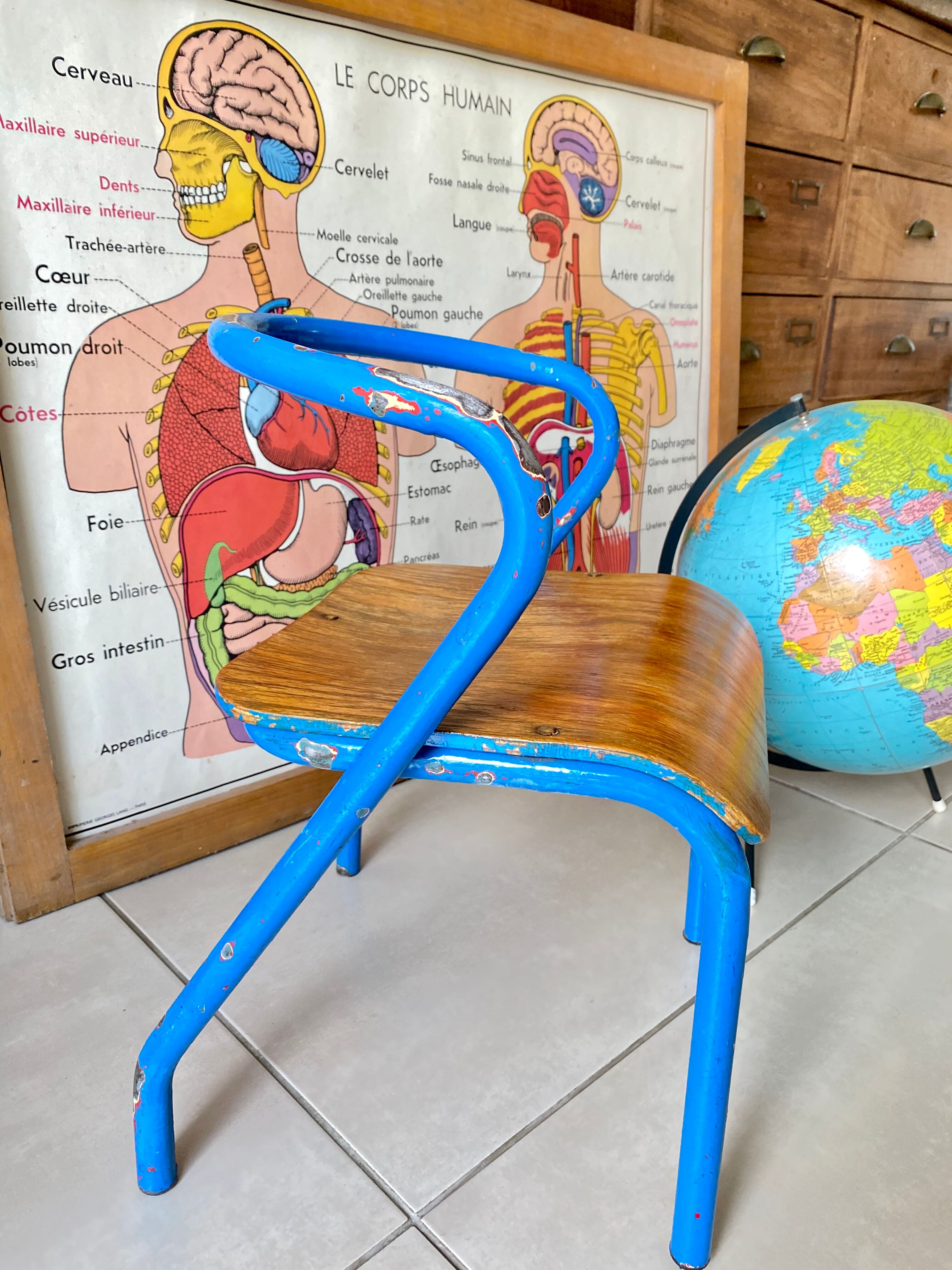 Vintage child school chair Jacques Hitier