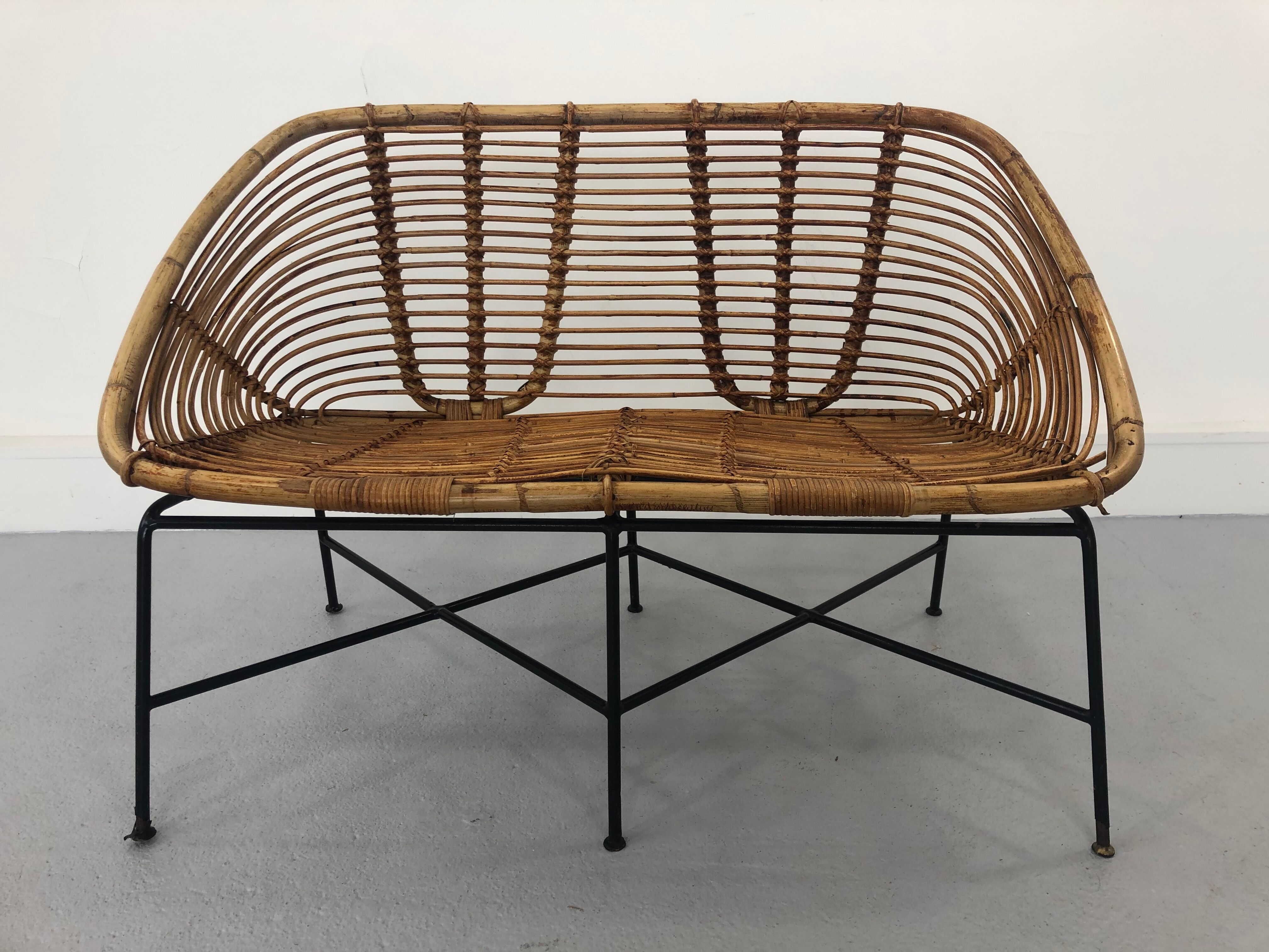 Mid-Century Rattan Bench, 1960s Product Overview
