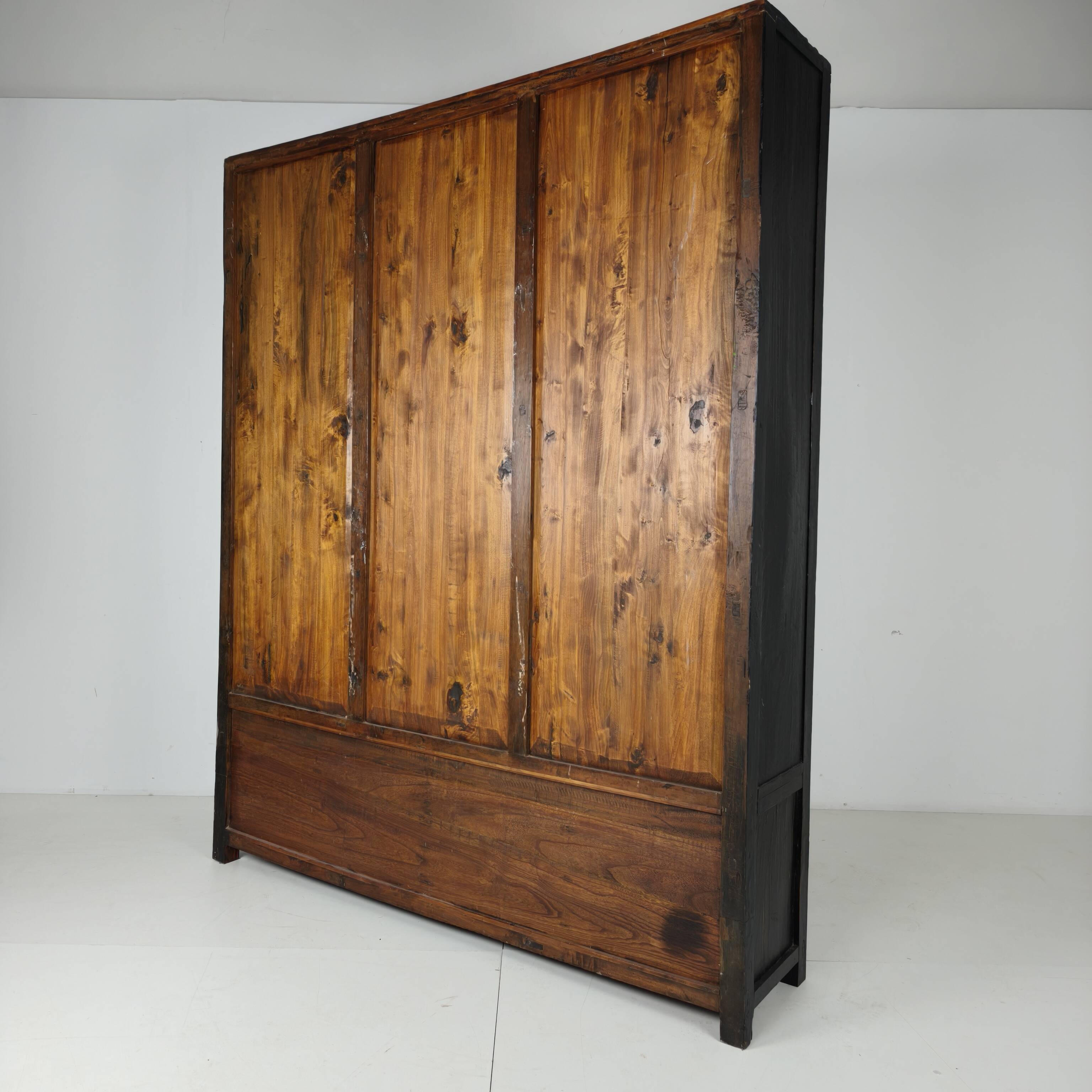 Antique Chinese Display Cabinet / Open Bookcase with Red Lacquer Interior