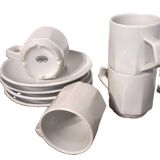 Set of 4 white porcelain cups from Apilco + saucers