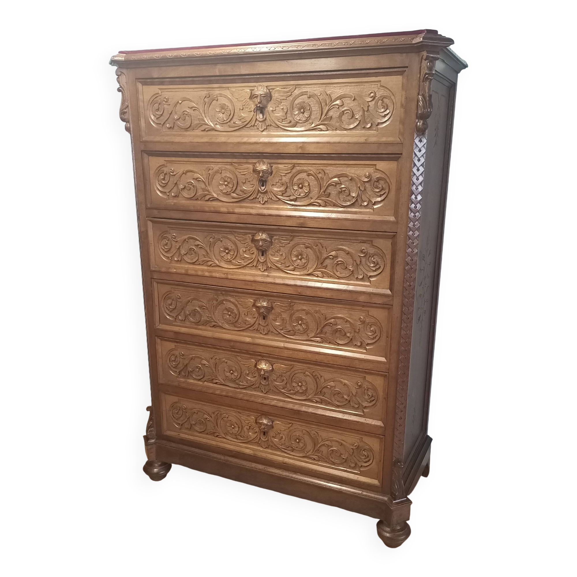 Commode à tiroirs ancienne en noyer italien du XIXe siècle