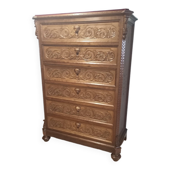 Commode à tiroirs ancienne en noyer italien du XIXe siècle