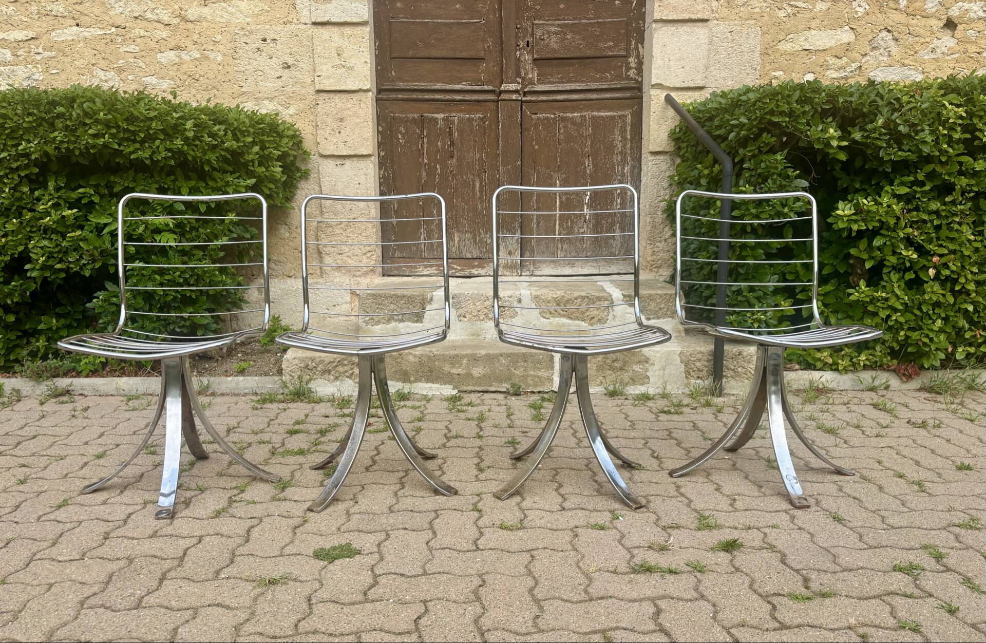 Set of 4 vintage swivel chairs in chrome metal – 1970s Ensem