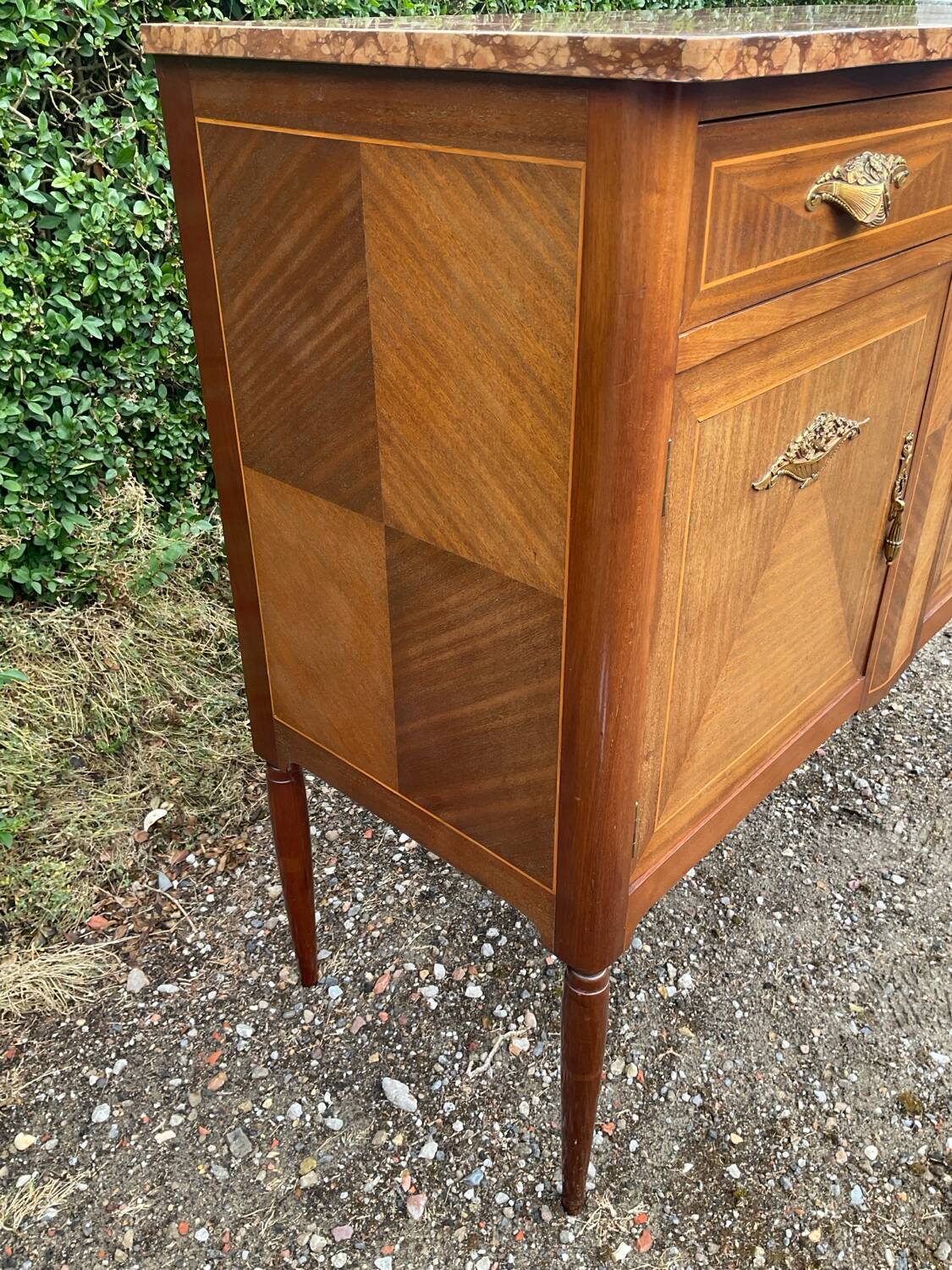 Marquetry and marble sideboard