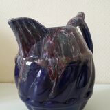 Blue flamée earthenware pitcher