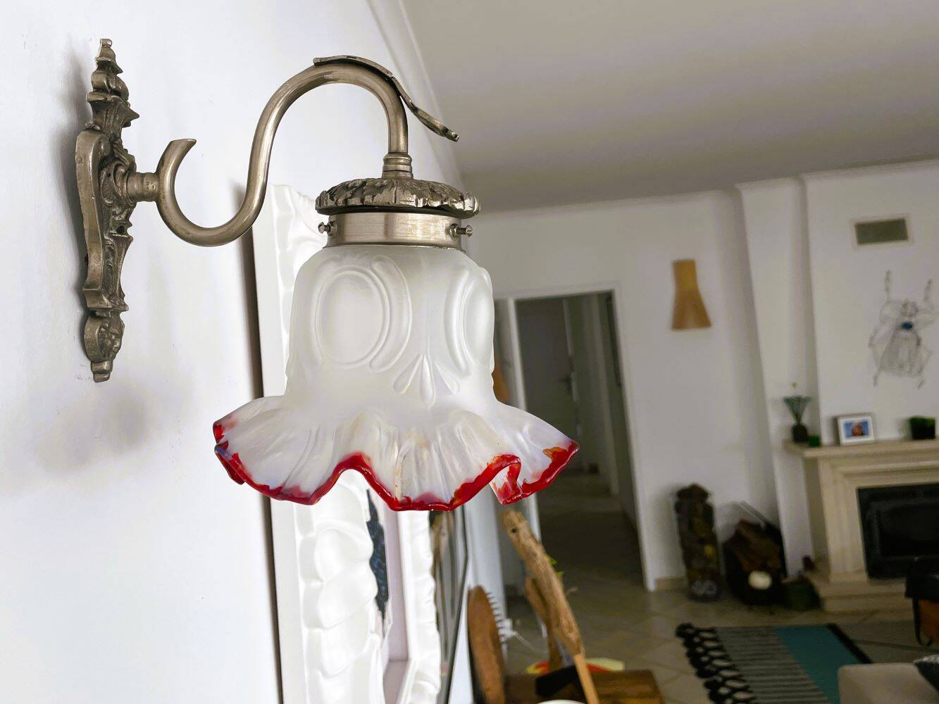 Portuguese mid century frosted glass tulip wall sconce lamp