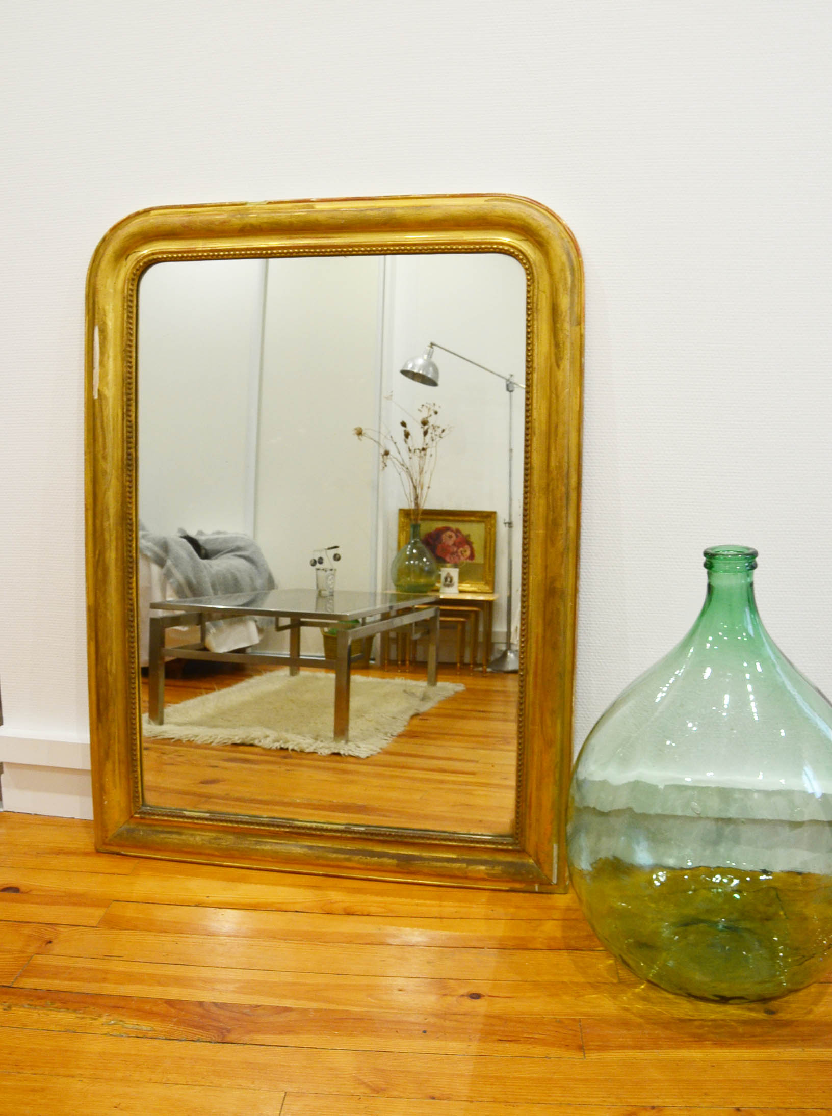 Late 19th century Napoleon III wood and stucco fireplace mirror 87x117cm