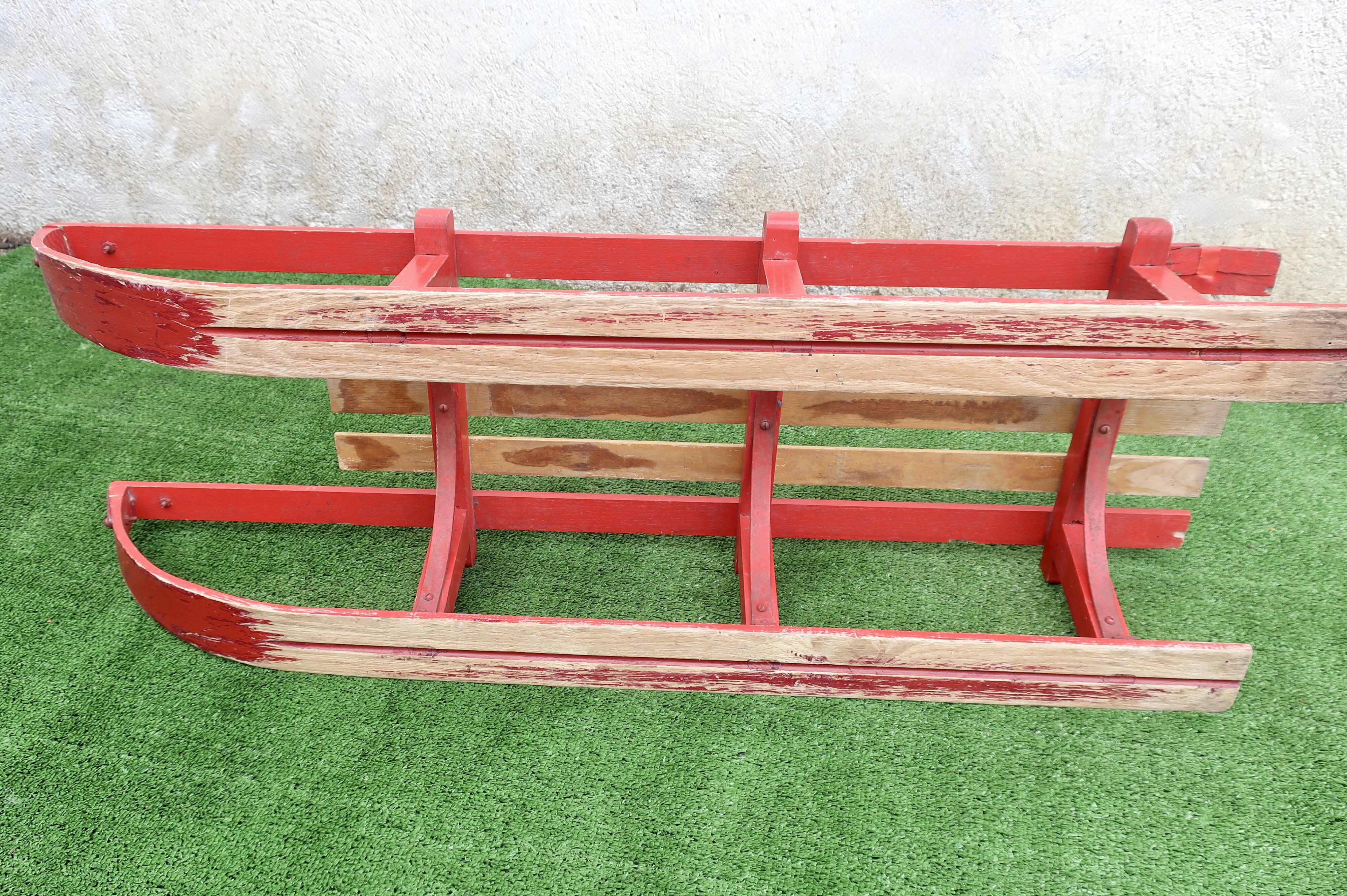 Vintage two-seater sled oak wood 1930's 106 cm