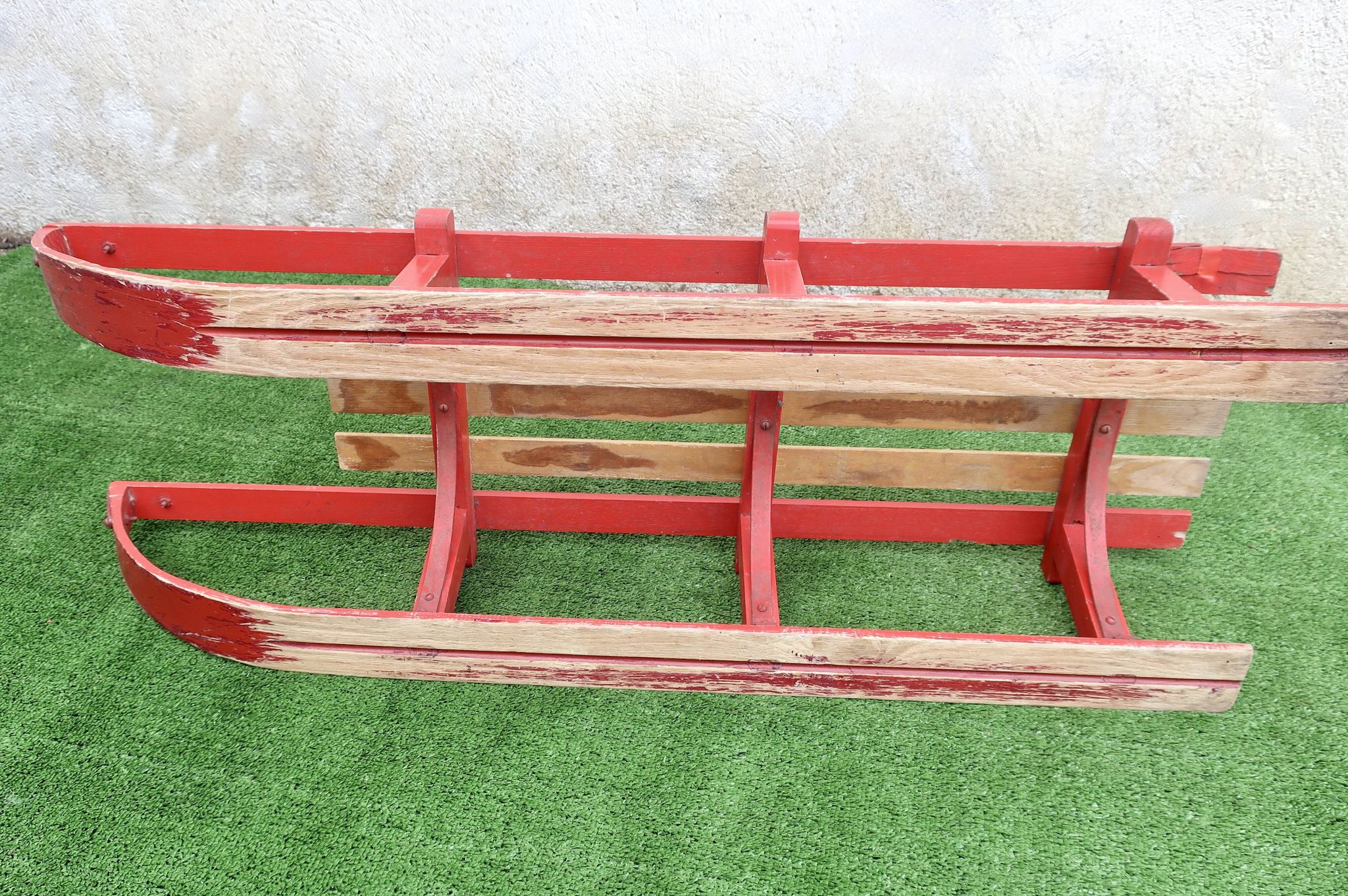 Vintage two-seater luge oak wood 1930s 106 cm