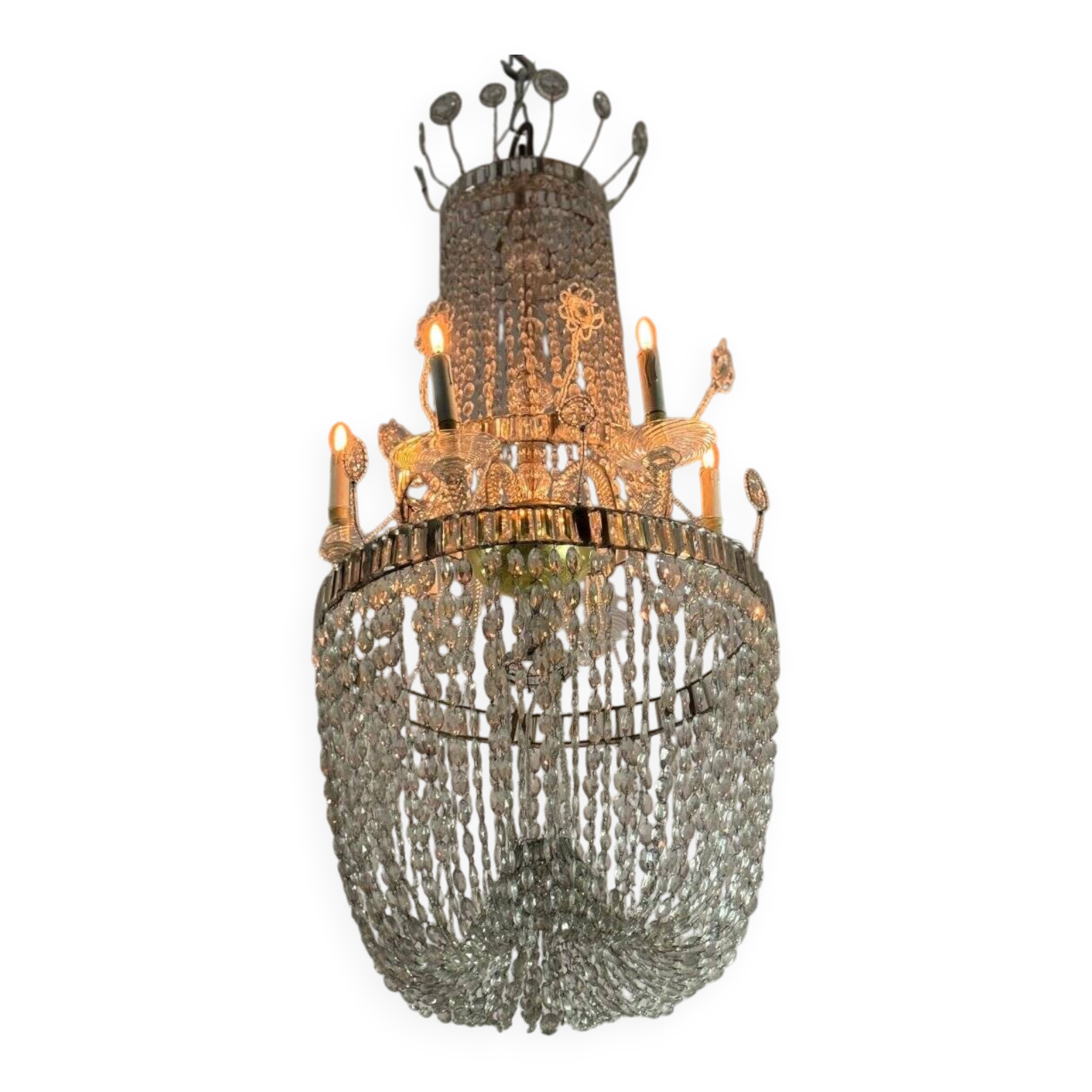 Important lustre bag of cut crystal navette pearls, circa 1800