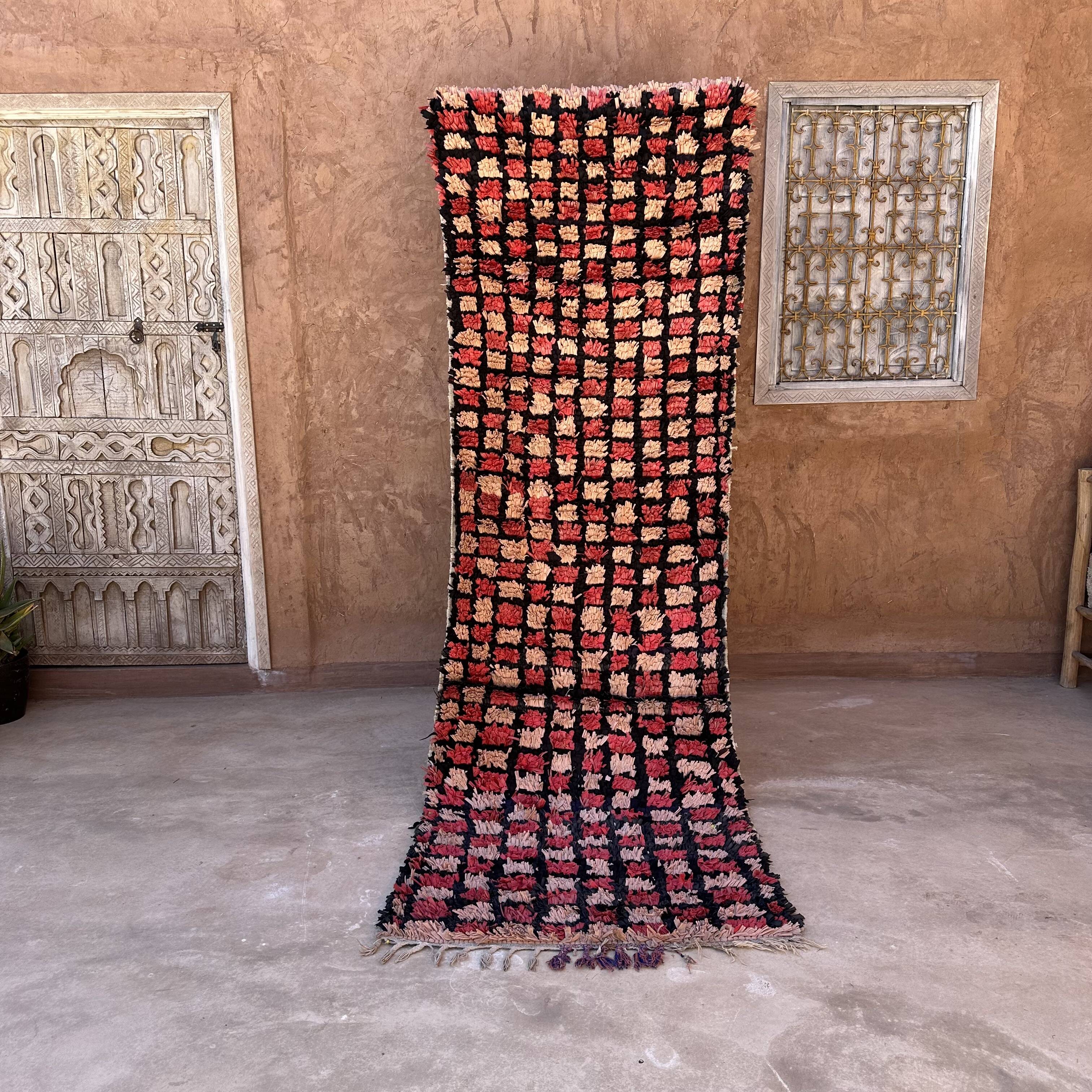 Tapis Berbère Boucherouite rose - 90 x 272 cm