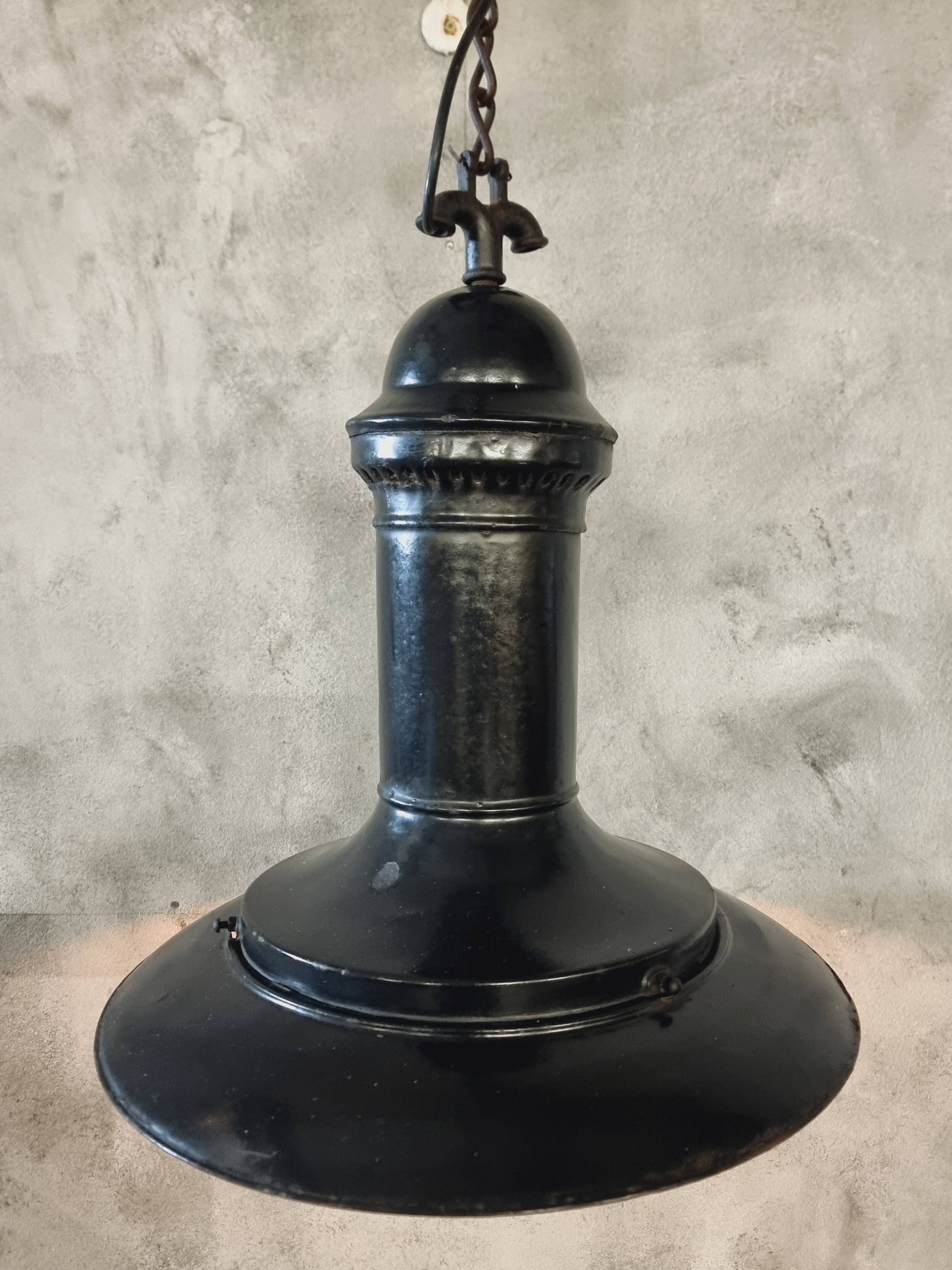 Philips antique black enamel pendant lamp diam 50 cm