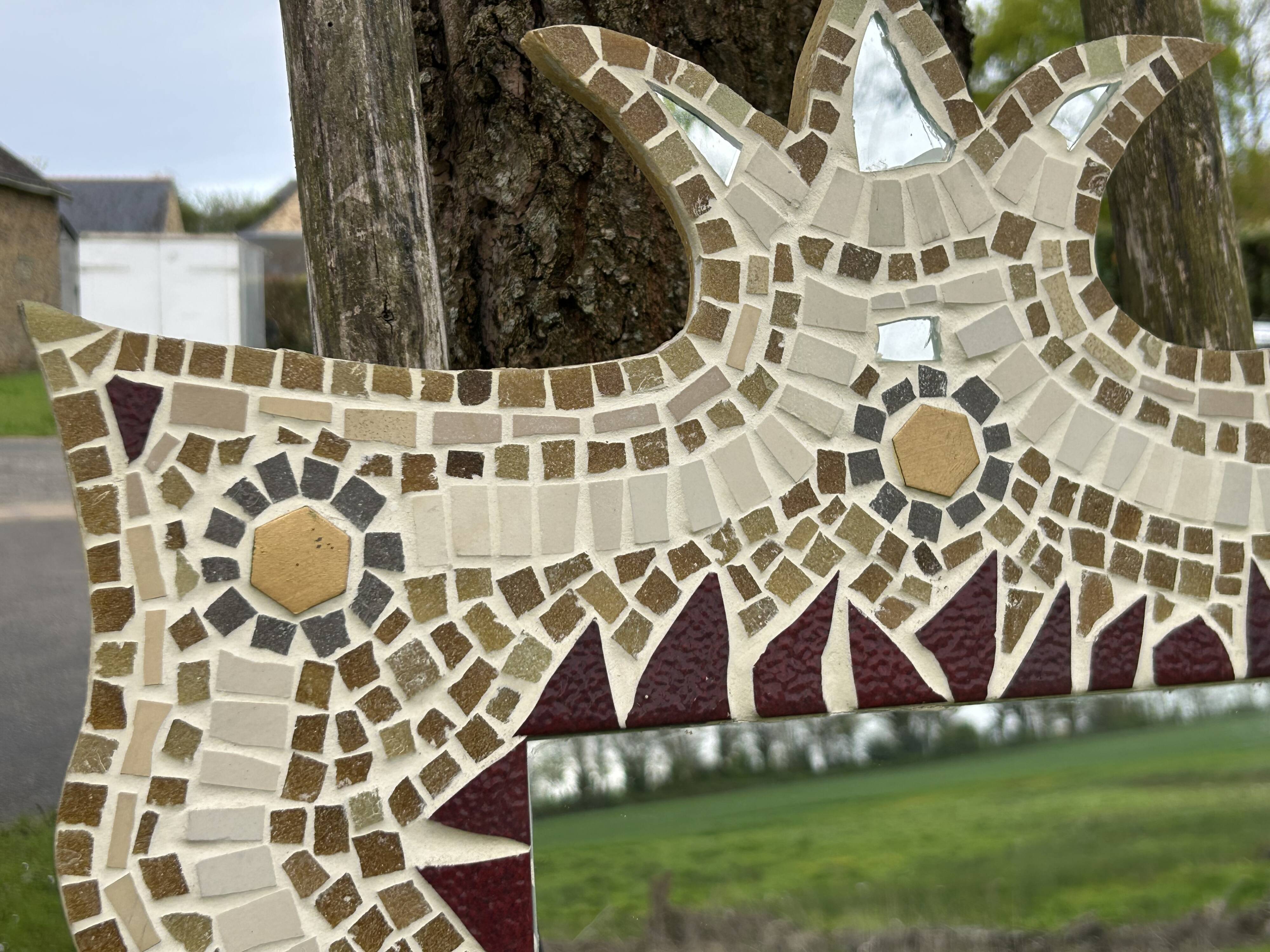 Handcrafted mirror, glass mosaic, natural stone......