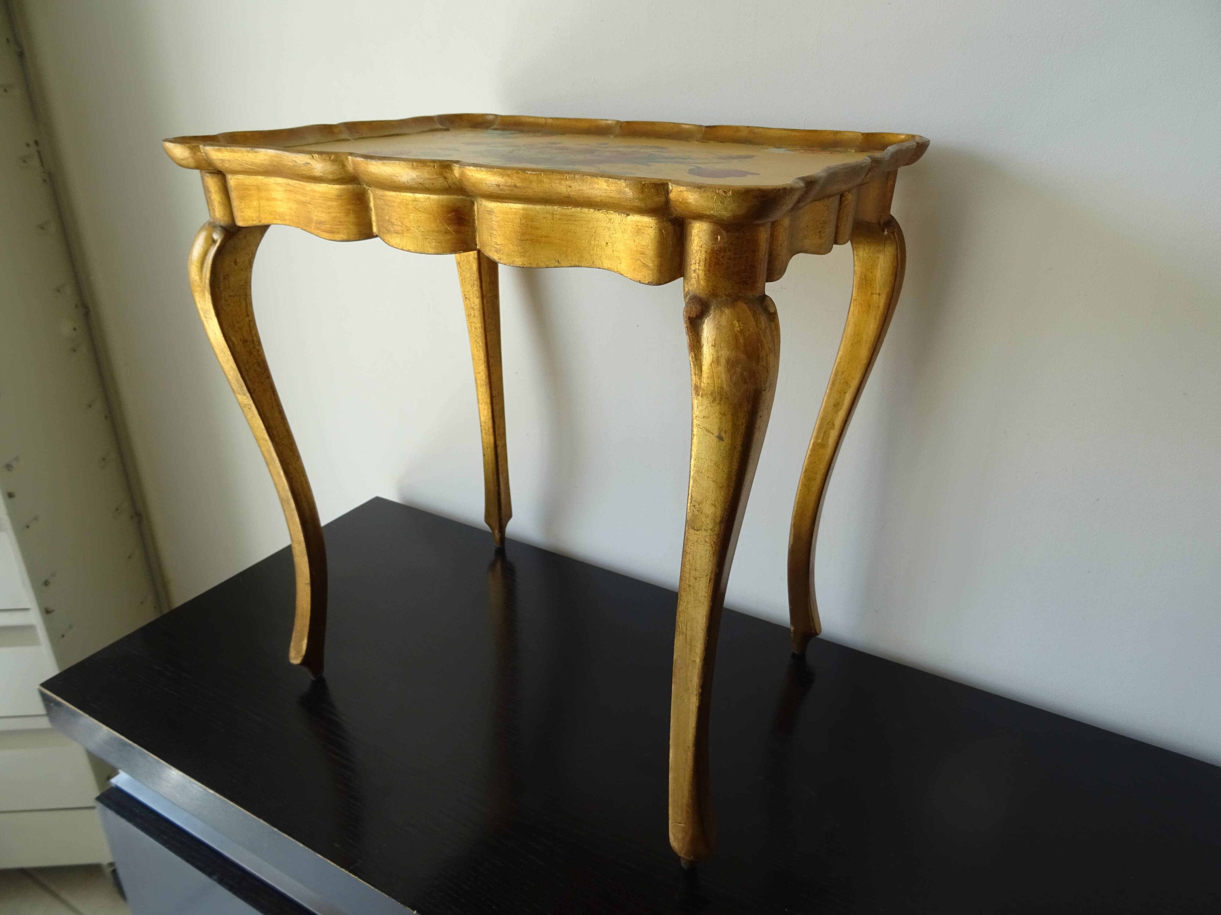 Side coffee table gilded wood decoration flowers year 60