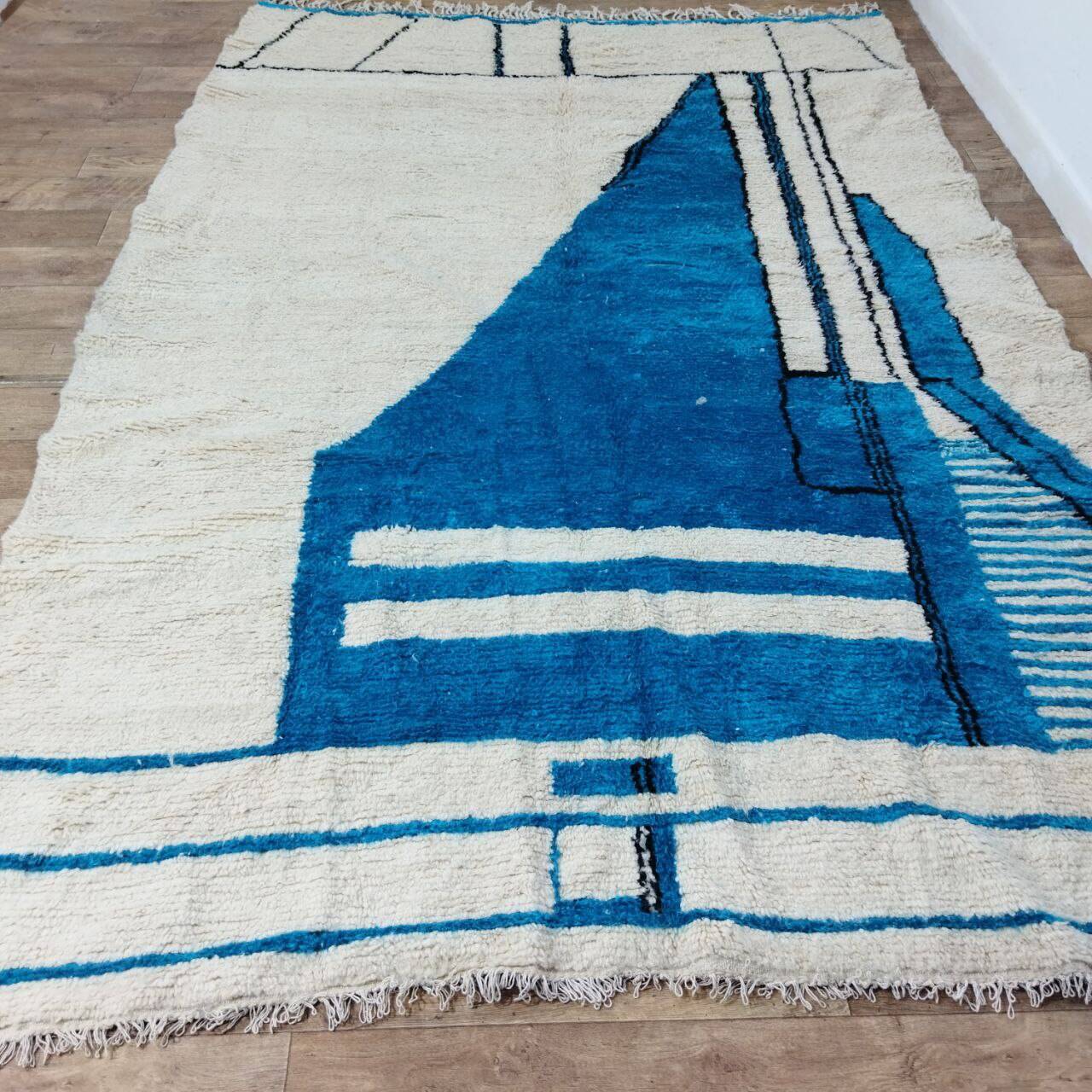 Handmade blue artisanal Moroccan Berber rug 310 X 215 CM