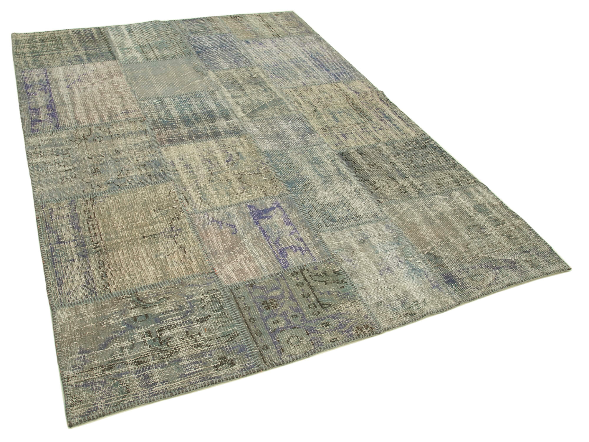 Handwoven Turkish Contemporary 175 cm x 242 cm Grey Patchwork Carpet