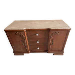 Commode en bois et marbre - beige