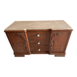 Commode en bois et marbre beige